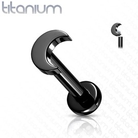 PiercedOff Titanium Black PVD Labret with Internally Threaded Crescent Moon - Thickness 16GA (1.2mm) / Length 6mm / Crescent Moon Size 2.5mm x 3.5mm