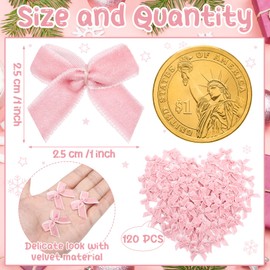 Waydress 120 Pcs Tiny Mini Christmas Velvet Bows for Crafts Xmas Twist Tie Bows Ribbon Bowknot Christmas DIY Craft Sewing Scrapbooking Gift Wrapping(Pink,1 Inch)