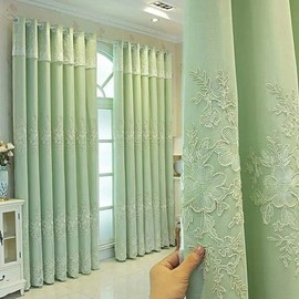Amidoudou 1 Pair European Double Layer Curtains Luxury Flower Embroidered Curtains for Living Room Bedroom (Green,52x90 Inch)