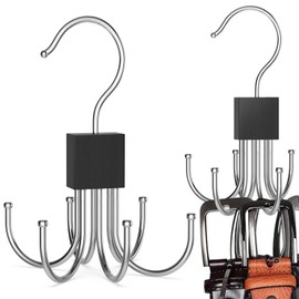 Belt Hanger Tie Hanger Wardrobe Closet Organiser Hanger for Clothes Space Savers Storage solutions with 8 Hooks,Rotating Hooks Ideal for Belts, Ties, Bags, Scarves, Hats Black 1 Pack Each