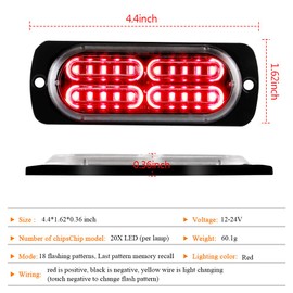 Teguangmei 12-24V 20-LED Super Bright Emergency Strobe Warning Caution Hazard Construction Waterproof Flashing Strobe LED Light Bar Surface Mount for Car Truck SUV Van (Red)