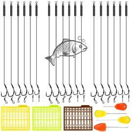 GKZB Carp Fishing Hooks Carp Fishing Hair Rigs Boilie Rig Carp Leader Handmade Carp Rigs 18 Pieces Braided Line Fishing Hooks with Boilie Stoppers (6# 8# 10#)