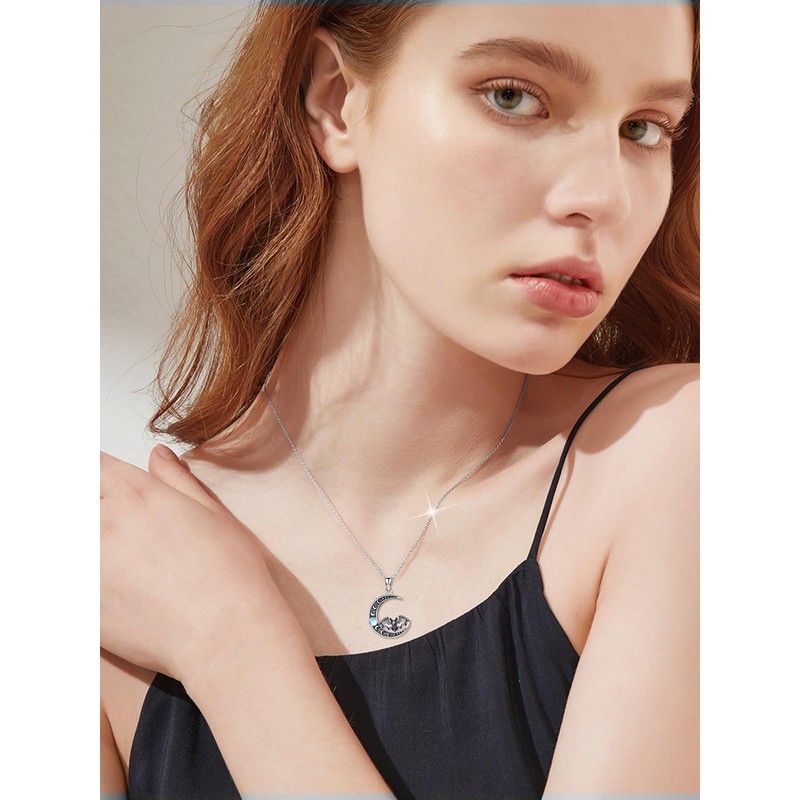 Qyvit Moon Bat Necklace 925 Sterling Silver Gothic Pendant Vampire