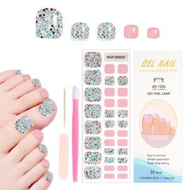 JERCLITY 1 Sheet 32pcs Mermaid Semi Cured Gel Toenail Strips, Toenail Wraps, Gel Pedicure Strips, Needed LED Lamp to Cured,1 Nail File,1 Wooden Cuticle Stick, 1 Plastic Press Stick
