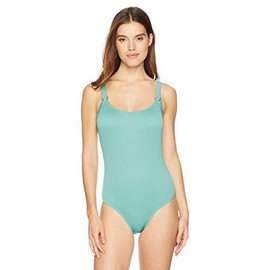 Mae - Traje de baño de una pieza acanalado con anillo en D (para copas A-C), jade antiguo, talla M