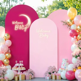 Pink Arch Backdrop Cover Set of 3 Pink Rose Red Gradient Wedding Arch Covers Spandex Backdrop Stand Cover for Birthday Party Ceremony Bridal Baby Shower Banquet Decoration 6FT 6.6FT 7.2FT