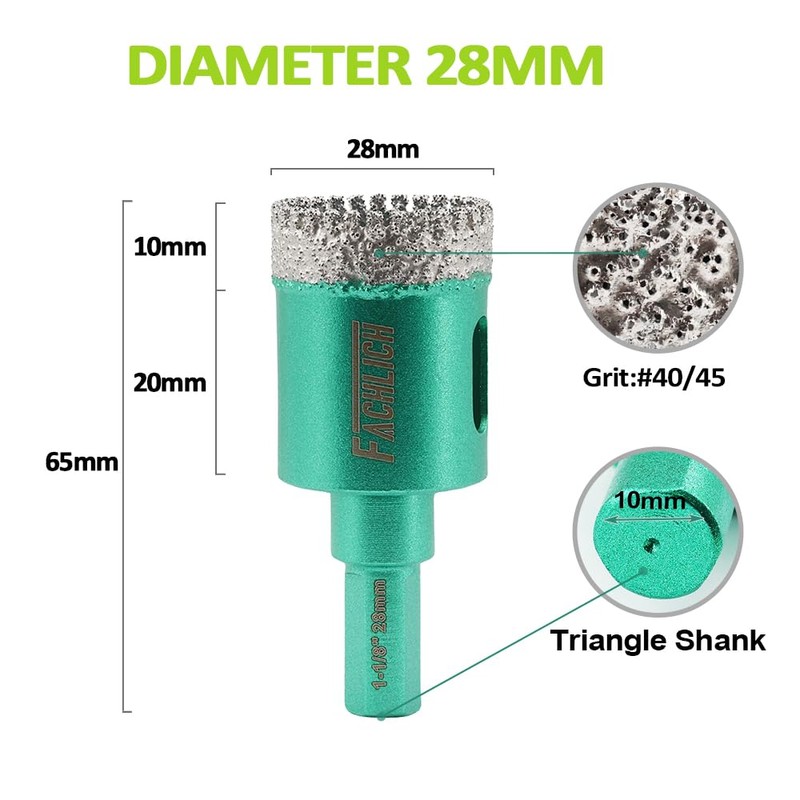 Diamond Tile Core Drill Bits - FACHLICH 28MM 2pcs Triangular