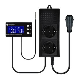 KETOTEK Thermostat Hygrostat Socket Digital with Day/Night Timer, Temperature Controller, Humidity Regulator Socket with Sensor 230 V, Temperature Humidity Regulator for Greenhouse Terrarium