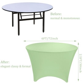 JALANCY 8 Pack 6FT Round Spandex Tablecloth - 72' Sage Green Elastic Table Cover, Fitted Table Cover for Wedding, Party, Banquet Events