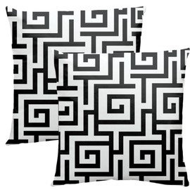 RYKEEN Black and White Throw Pillow Covers Set of 2，18x18 Inch Greek Key Square Black and White Pillow case for Sofa Beach Porch (Black)