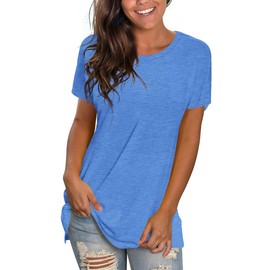 Saloogoe Tops for Women Trendy Short Sleeve Tunic Shirts for Leggings Yoga Summer Tshirts Shirts Blue S