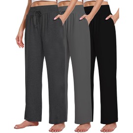 Kivdol 3 Pack Women's Lounge Pants Wide Leg Yoga Sweatpants with Pockets High Waisted Drawstring Lounge Loose Workout Jogger