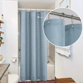 KOUFALL Grey Blue Shower Curtains for Bathroom Linen Fabric Stall Size Small Shower Curtain Liner with Hooks 36x72 Inch