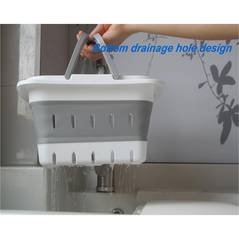 MINDFARGE Portable Folding Plastic Bath Caddy with Handle, Perforated, Travel