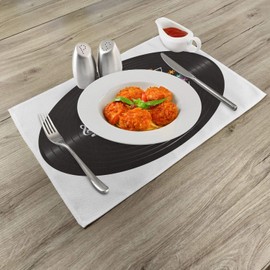 Ambesonne 70s Party Place Mats Set of 4, Music Theme Colorful Stars Flowers Notes Record Vinyl Discography Artwork Print, Washable Fabric Placemats for Dining Room Kitchen Table Decor, Multicolor