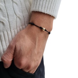 14K Gold Beaded Bracelet - Unisex Red String Design - Yellow & White Gold Options - Elegant Cord Jewelry Gift (Black, Yellow Gold (black 8mm bead, yellow-gold)