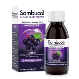 Sambucol Black Elderberry Syrup - Black Elderberry Liquid, Immune Support for Kids and Adults, High Antioxidants, Gluten Free - Original Formula, 4 Fl