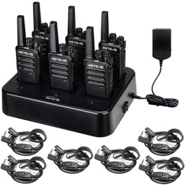 Retevis RT68 Walkie Talkie con Auricular, Radios de Comunicacion Largo Alcance Portátiles FRS con Cargador de Unidades Múltiples de 6 vías,VOX Manos Libres,Fabricación Escolar de Adultos(6 Paquetes)