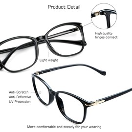 VisionGlobal Blue Light Blocking Glasses for Women/Men, Anti Eyestrain, Computer Reading, TV Glasses, Stylish Square Frame, Anti Glare(Black,+1.25 Magnification)