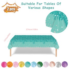 2P Teal Blue Party Plastic Table Cloth,137x274cm Shiny Glitter Teal Tablecloths Rectangular Diamond Blue Party Dining Table Cover Teal Tablecloths for Baby Shower,Wedding,Birthday Tablecloth Décor