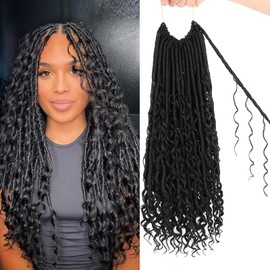 Unionbeauty 9 Packs Goddess Locs Crochet Hair 18 Inch Black Pre looped River Locs Crochet Braid Boho Locs Crochet Hair with Curly Ends Synthetic Crochet Hair Extensions For Women 1B#