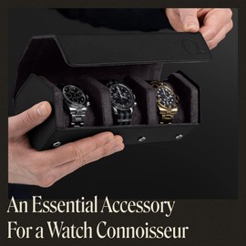 QWATCHBANDS Napa Leather Watch Rolls for Men - Hexagon Triple Watch Roll Travel Case for 3 Watches - Storage Organizer Genuine Leather with Velvet Interior Display (Black/Charcoal)