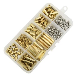 BGTXINGI 240pcs M3 Brass Male-Female/Female-Female Hex Brass Spacer Standoff Screw Nut Assortment Kit and Stainless Steel Screw Nut Set (Brass M3)