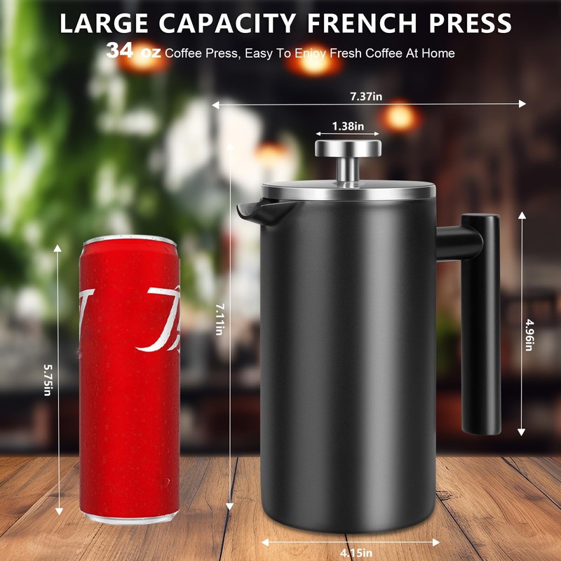 SZHETEFU 34 OZ Large French Press, Premium Stainless Steel Sturdy