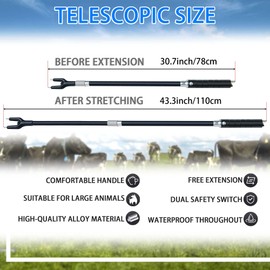 Kehail Retractable Aluminum Cattle Prod, 43.6" Waterproof Cattle Prod Stick, Rechargeable Electric Livestock Prod (1 Pack)