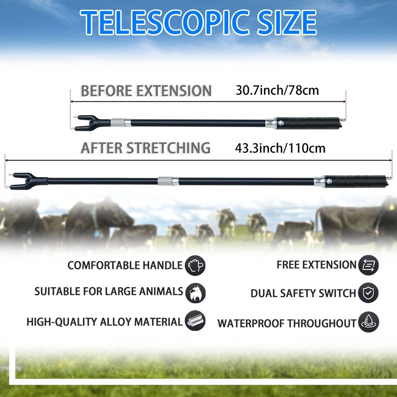 Kehail Retractable Aluminum Cattle Prod, 43.6" Waterproof Cattle Prod Stick,