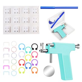 Glupez 50Pcs Ear Piercing Tool Reusable Ear Piercing Gun Kit Professional Beauty Kit Set Piercing Machine for Commercial or Home Use, Turquoise