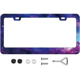 Cosmic Background with a Blue Purple Nebula and Stars Pattern Decorative License Plate Frames Rust-Proof Stainless Steel License Plate Cover for Men Women 12.3 X 6.3 Inch License Plate Holder-DATANSEN
