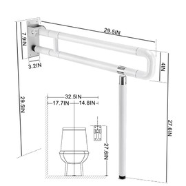 YUCHENGTECH Foldable Toilet Grab Bar 29.5 INCH Flip Up Grab Bar Handicap Grab Bars Folding Toilet Safety Rails for Bathroom with Leg Anti-Slip for Elderly Disabled Pregnant