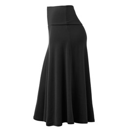 Lock and Love LL WB1105 Womens Lightweight Fold Over Flared Midi Skirt L Black