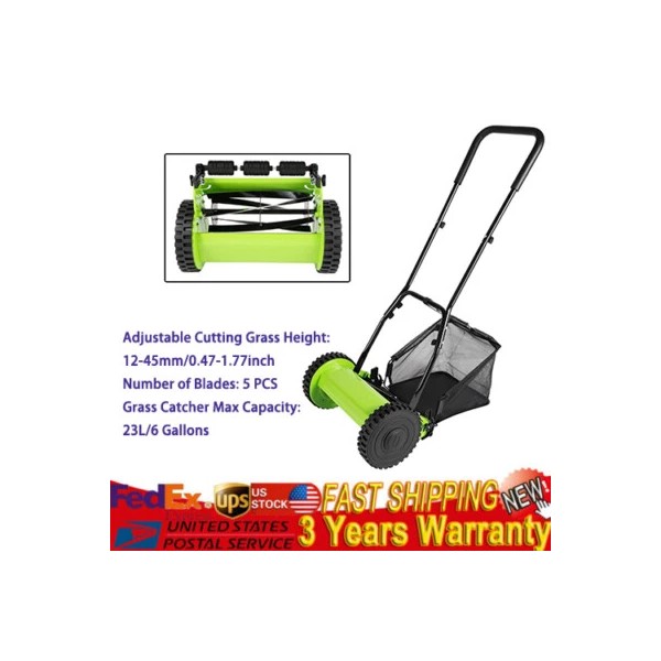 Unbranded 5-Blade Wheeled Lawn Mower Manual Reel Push Walk Behind
