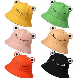 Frog Bucket Hat Cute Cotton Wide Brim Fisherman Sun Hat for Adult Women Girls Orange