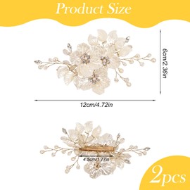 2Pcs Wedding Hair Accessories for Women, Flower Bridal Hair Accessories Pearl Bridal Headpiece for Brides, Bridesmaid, Women, Girls (Gold)