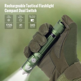 ThruNite BSS V6 Pro Tactical Flashlight, USB-C Rechargeable LED Flashlight, High 1705 Lumens, 6 Light Modes, Dual Switches Bright Flashlights, Dark Green - CW