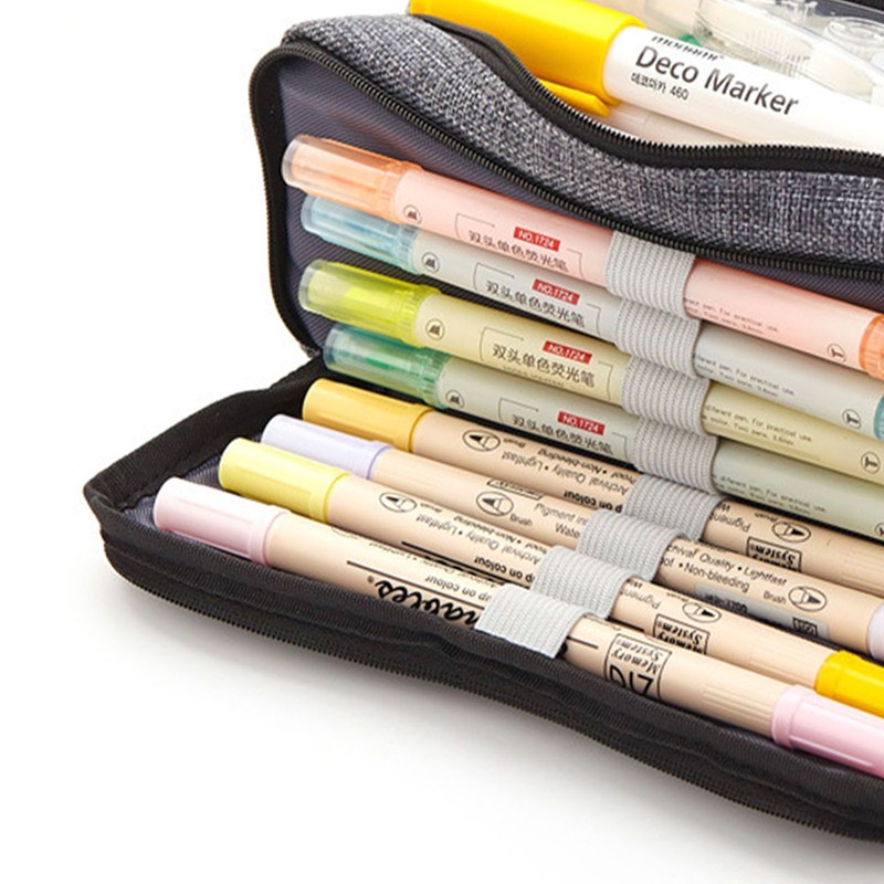 Large Capacity Pencil Case Multi Pocket Double Opening Cute Stationery