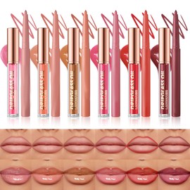 Lippenstift mit Lipliner Dauerhafter Lipgloss,Lang Anhaltender Abziehbarer Lippenstift Plump Lip Tint Matte,Wasserfest Tattoo Lip Liner
