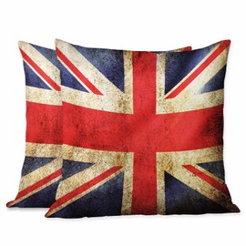 Beabes Throw Pillow Covers Vintage Patriotic Flag of United Kingdom 18X18 Inch Pack of 2,Square Cushion Pillows Cover Decor for Couch Bedroom for Men Women