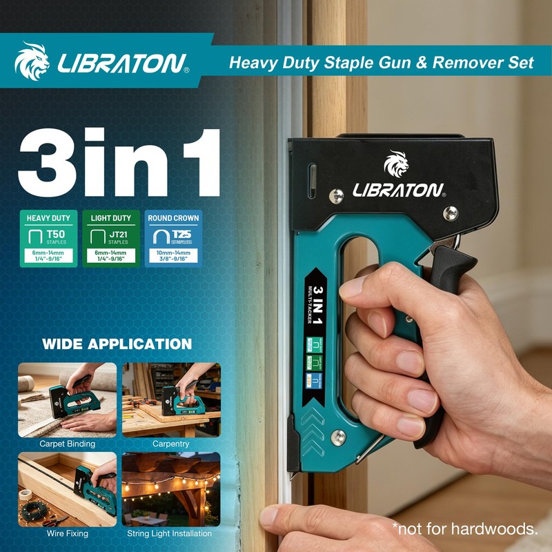 LIBRATON Heavy Duty Staple Gun for Wood Upholstery & Remover