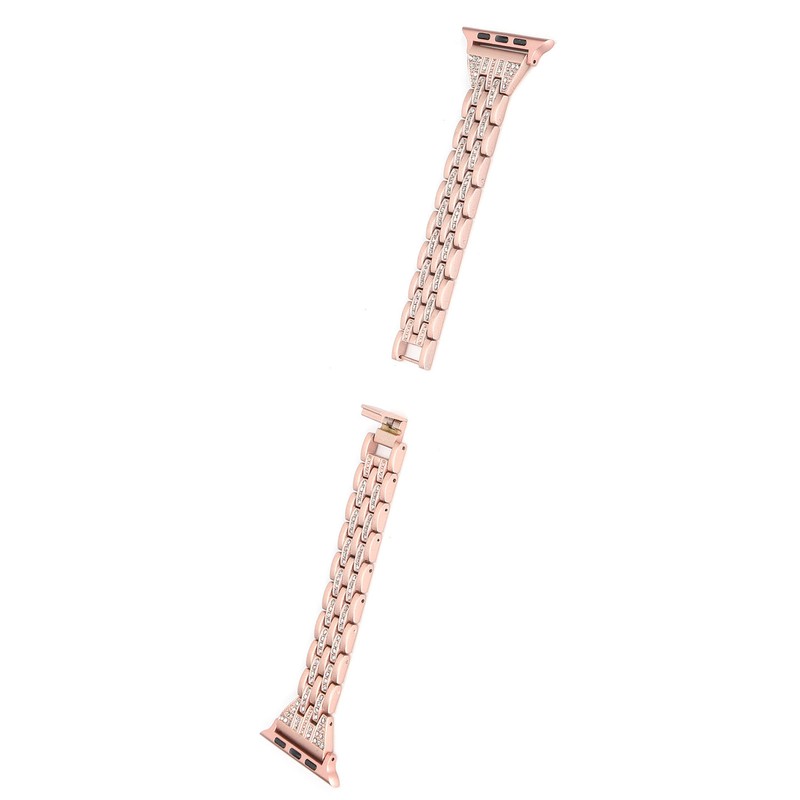 Watch Band Double Rows RhinestonesStudded Replacement Metal Strap for IOS