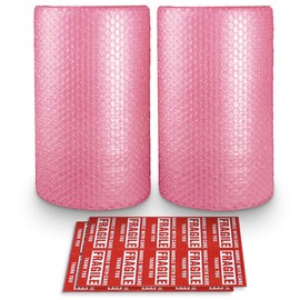 Anti-Static Bubble Cushioning Wrap Roll 2 Pack 3/16" Air Bubble 12 Inch x 72 Feet Total, Perforated Every 12 Inch with 20pcs Fragile Stickers Packing Supplies for Heavy-Duty Moving Shipping