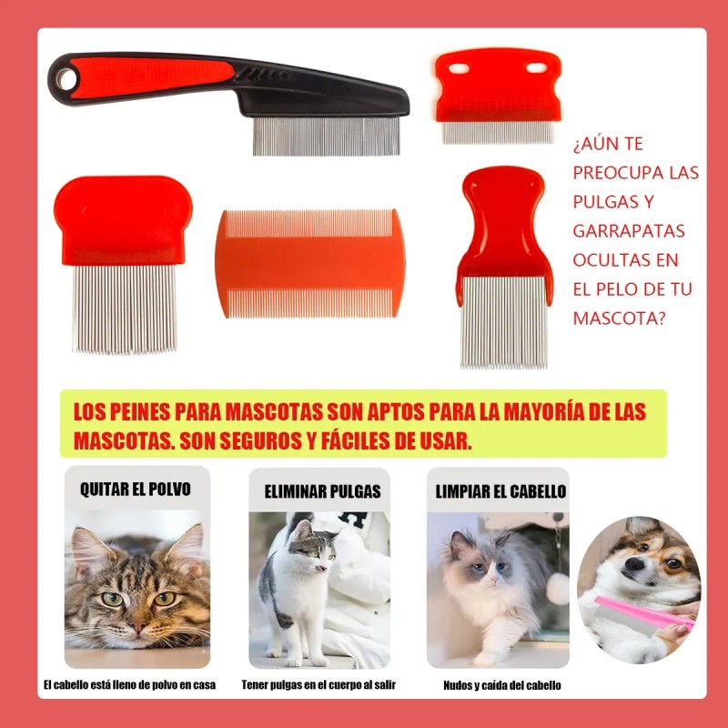 Set De 5 Peines Para Piojos Liendrera, Corto Largo Mango