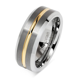 100S JEWELRY Tungsten Rings for Men Two Tone Silver Wedding Bands Gold Grooved Matte Finish Size 8-16 (14)