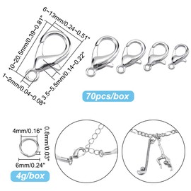 PH PandaHall 70pcs Lobster Claw Clasps 5 Sizes Alloy Jewellery Clasps Lobster Clasp with 6mm Iron Jump Rings for DIY Necklace Bracelet Jewellery Making, Platinum