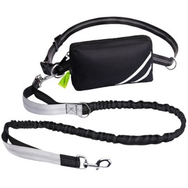 Hands Free Dog Leash with Zipper Pouch, Dual Padded Handles and Durable Bungee for Walking, Jogging and Running Your Dog (Large, 25-120 lbs, Black)