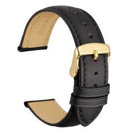 WOCCI 17mm Vintage Leather Watch Strap with Gold Buckle, Replacement Band (Black)