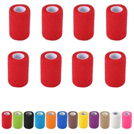 8 Pack Self Adhesive Bandage Wrap, 3 in x 5 Yards Non-Woven Self Adherent Cohesive Bandage, Vet Wrap Wound Tape for Thumb Finger Wrist Knee Ankle, Red
